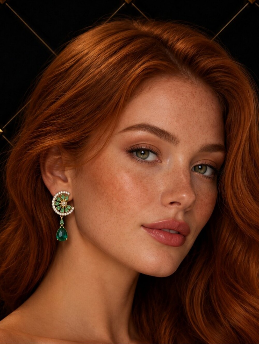Gold-tone Earrings with Green Crystal Teardrops - Elegant Women's Jewelry